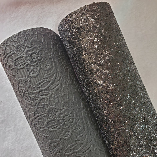 Black Butter Lace Glitter Backing Faux Leather